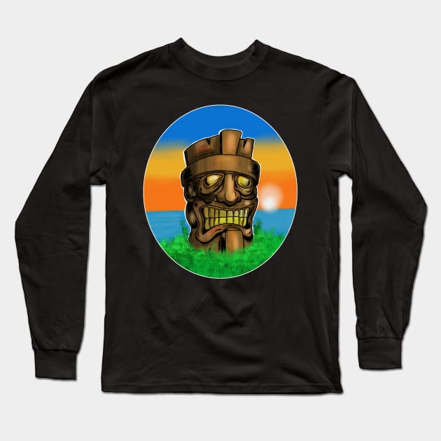 Tiki Sunset Long Sleeve T-Shirt by silentrob668